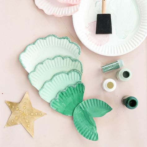 Diy Mermaid Tail, Pink Seashell, Paper Plate Craft, Mermaid Crafts, Mermaid Diy, Mermaid Theme Birthday, Summer Crafts For Kids, Kid Art, Paper Plate Crafts