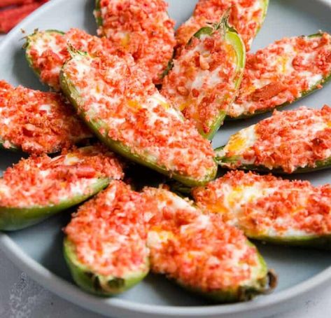 25 Of The Most AMAZING Takis Recipes On The Internet Baked Stuffed Jalapenos, Easy Cream Cheese Appetizers, Takis Recipe, Bacon Wrapped Stuffed Jalapenos, Cream Cheese Stuffed Jalapenos, Stuffed Jalapenos, Weird Snacks, Cream Cheese Appetizer, Snack Shack