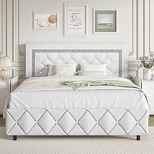 White And Gold Bedding, Bed Construction, Luxury Bed Frames, Bed Frame Upholstered, Modern Style Bed, 12 Strong, Diamond Tufted Headboard, Romantic Luxury, White Bed Frame