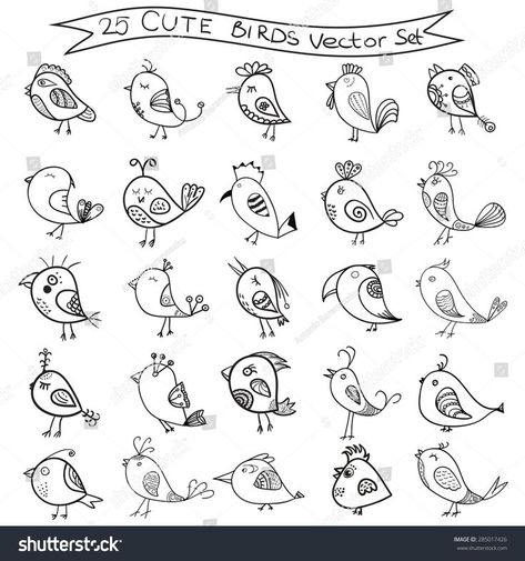 Set 25 Cute Birds Vector Birds Stock Vector (Royalty Free) 285017426 | Bird doodle, Cute birds, Cartoon birds Birds Doodle, Cute Bird Drawing, Doodle Birds, Bird Line Drawing, Doodle Simple, Birds Vector, Bird Doodle, Cartoon Birds, Images Kawaii