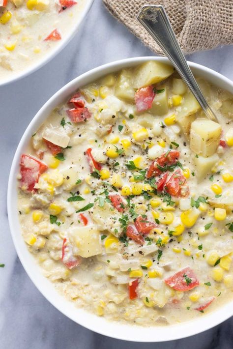 Creamy Corn Chowder | Fork in the Kitchen Sweetcorn Soup Recipes, Spring Baking Recipes, Cream Of Corn Soup, Creamy Corn Chowder, Easy Corn Chowder, Corn Chowder Soup, Corn Soup Recipes, Creamed Corn Recipes, Sweet Corn Soup