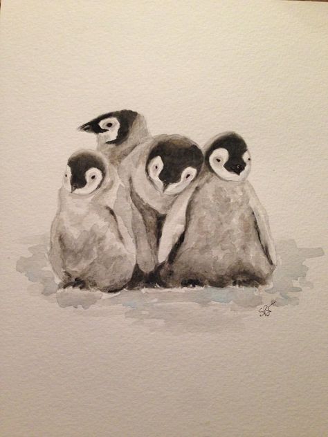 Pinguine Aquarell Penguins watercolour Watercolor Penguin, Penguin Watercolor, Artistic Inspiration, Visual Arts, New Hobbies, Easy Tutorial, Funny Art, Artist Inspiration, Penguins