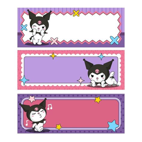 Cute Bunny Banner Set Kuromi Subject Template, Kuromi Name Tag, Kuromi Banner, School Labels Printables, School Stickers Labels, Bunny Banner, Labels Printables, Name Tag For School, Nametags For Kids