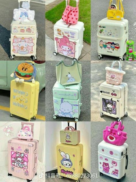 Koper Aesthetic, Aesthetic Suitcase, Aesthetic Cinnamoroll, Phone Bling, Cute Suitcases, Cute Luggage, Kawaii Bags, Girly Bags, Fancy Bags