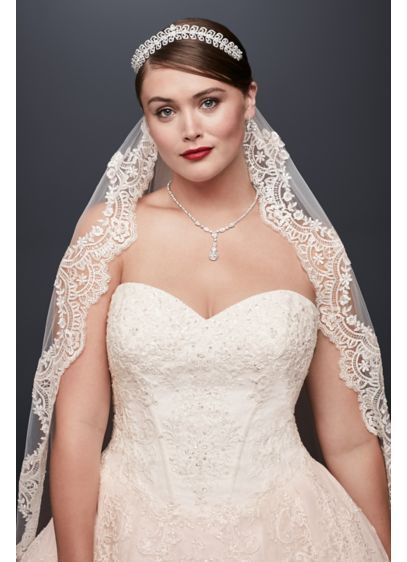 Plus Size Wedding Ball Gown with Lace Appliques 8CWG749 Lace Wedding Dress Topper, Tiered Veil, Trumpet Wedding Dress Lace, Plus Size Ball Gown, Smith Wedding, Dress Topper, Davids Bridal Wedding Dresses, Trumpet Wedding Dress, Cathedral Veil