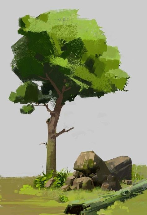 Digital Tree Art, Trees Digital Painting, Digital Tree Drawing, Tree Refrence Art, Art Painting Digital, Tree Reference Drawing, Trees Concept Art, How To Paint Trees, Trees Reference