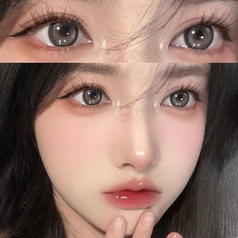 Gray Contact Lenses Makeup, Korean Eye Contacts, Softlens Korean, Douyin Contact Lens, Doll Lenses, Pretty Contacts, Gray Contact Lenses, Grey Contact Lenses, Korean Contact Lenses