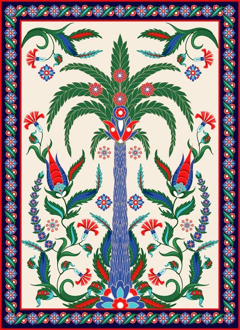 Arabic Ornament, Hd Flowers, Tree Abstract, Floral Tree, Turkish Tiles, Textile Prints Design, Egypt Art, Indian Prints, Digital Borders Design