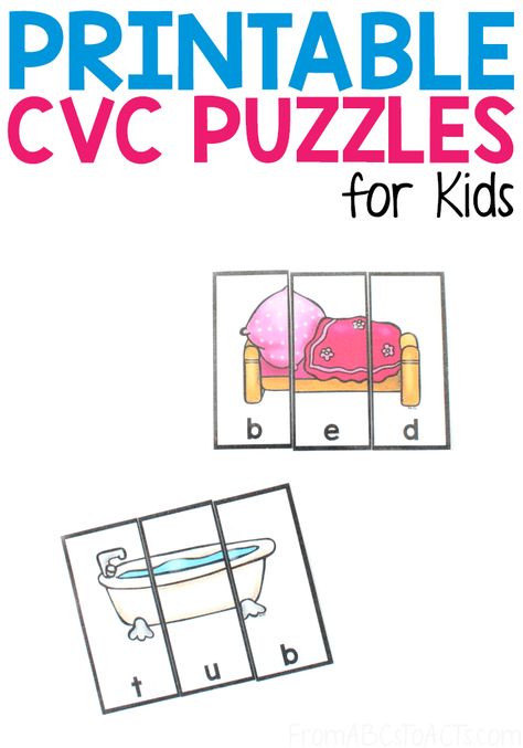 3 Piece Puzzle, Beginning Of Kindergarten, Cvc Activities, Cvc Words Kindergarten, Kindergarten Phonics, Activities For Students, Teaching Sight Words, Free Preschool Printables, Preschool Projects