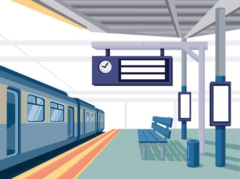 Train Station Graphic Design, Stair Illustrations, Railway Station Illustration, Railway Station Drawing, Destination Illustration, Train Station Illustration, Railway Illustration, Train Animation, Train Station Art