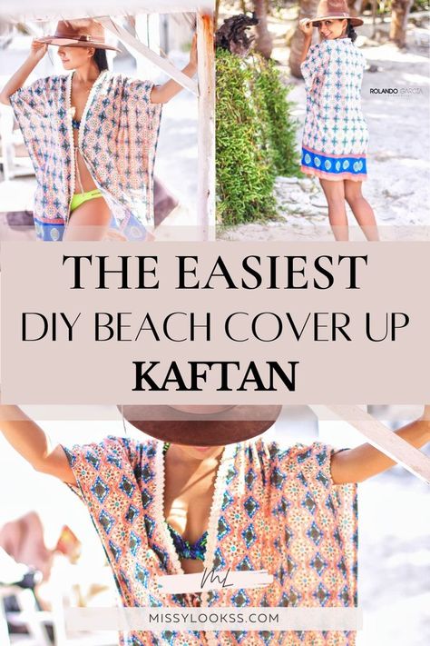 DIY cover up swimsuit Beach Kimono Pattern, Diy Swim Cover Up, Beach Cover Up Ideas, Kaftan Diy, Diy Beach Cover Up, Beach Dresses Diy, Swimsuit Coverup Pattern, Girls Beach Cover Up, Diy Bathing Suit