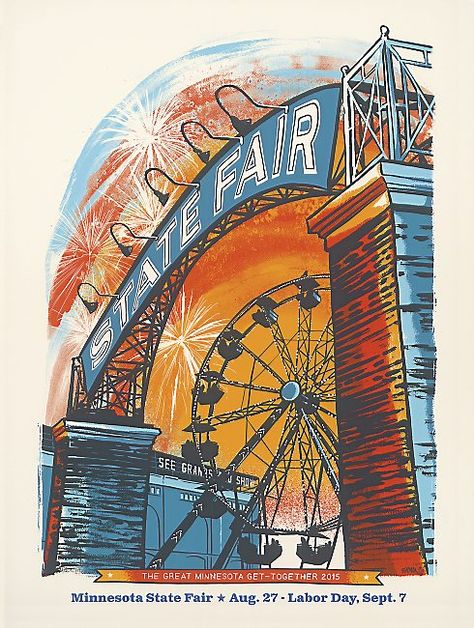 Can you picture the Minnesota State Fair? Here's the new poster - TwinCities.com Vintage State Fair Posters, County Fair Illustration, Fair Illustration, Fair Cookies, State Fairs, Fair Poster, Minnesota State Fair, Wa State, Midwest Travel