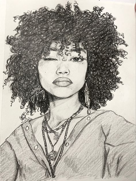 Easy Realistic Drawings, Afro Hair Drawing, New Year Art, Hair Drawing, Painting Art Lesson, Unusual Art, Easy Drawings Sketches, Graffiti Drawing, Black Art Pictures