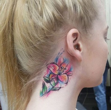 The flower, not the placement Lily Flowers Tattoo, Watercolor Lily Tattoo, Watercolor Lily, Tattoo Side, Water Lily Tattoos, Sketchy Tattoo, Lily Tattoo Design, Flower Tattoo On Side, Watercolor Tattoo Flower