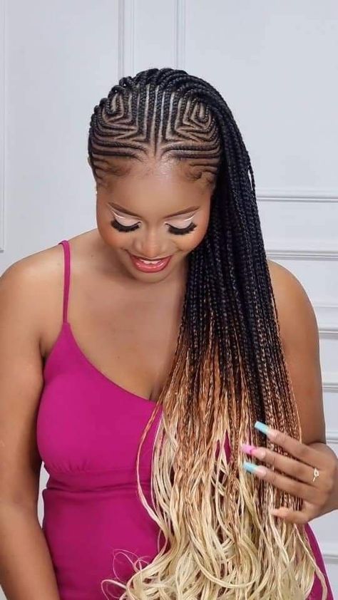 Fronter Hairstyle, Latest Hair Braids Styles 2023, Blue Black Braids, Ghanaian Braids, Blue And Black Braids, Hair Care Ideas, Cornrows With Box Braids, Latest Braided Hairstyles, Gemini Hair