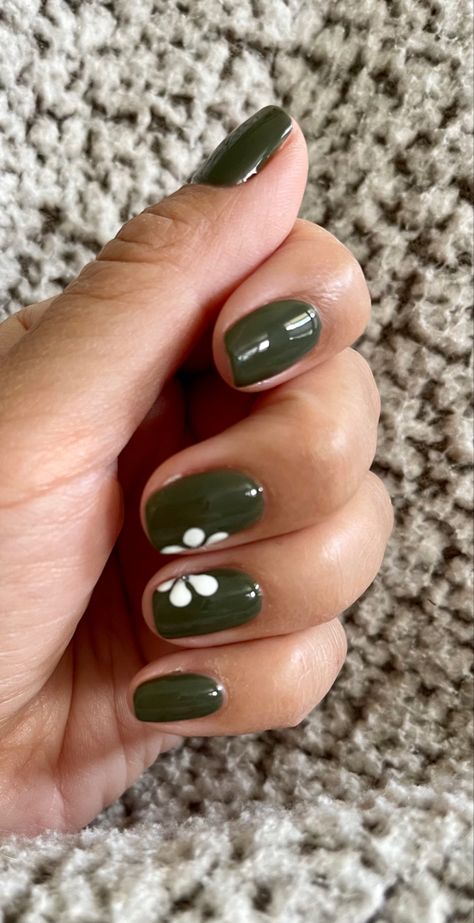 Khaki Green Nails, Khaki Nails, Green Manicure, White Gel Nails, Summer Pedicure, White Manicure, Dark Green Nails, Gel Nail Designs, Nail Inspiration