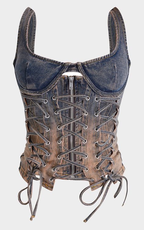 Turn heads for all the right reasons with this petite dirty grey lace up detail denim corset. Brought to you in a dirty grey denim material with a lace up detail giving you a flattering fit like no other. This unreal petite corset pairs perfectly with the matching skirt and your fave heels to elevate the look even further. Length approx 35.5cm/14inch (Based on a sample size UK 6) Model wears size UK 6/ EU 34/ AUS 6/ US 2Model Height - 5ft 2inchp]:!mb-0inch>Category: DenimProduct type: TopColour: GreyMaterial: Rigid DenimDesign: PlainNeckline: ScoopSleeves: SleevelessOccasion: Evening Corset Outfit, Court Heels, Denim Corset, Grey Lace, Denim Material, Mood Board Fashion, Fancy Dress Costumes, Silver Heels, Pink Heels