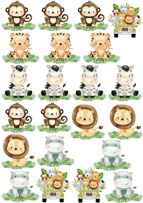 Cupcake Jungle Theme, Safari Cupcake Toppers Printable, Safari Cupcakes, Cotton Candy Cakes, Cupcake Toppers Printable, Safari Birthday, Safari Baby, Safari Baby Shower, Love Illustration