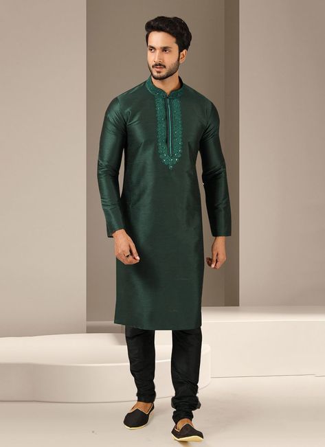 Art Banarasi Silk Green Embroidered Kurta Pyjama Men's Kurta Pajama, Men's Kurta, Celebrity Gowns, Kurta Pyjama, Indian Saree Blouse, Salwar Suits Online, Dress Suits For Men, Teal Blue Color, Salwar Kameez Online