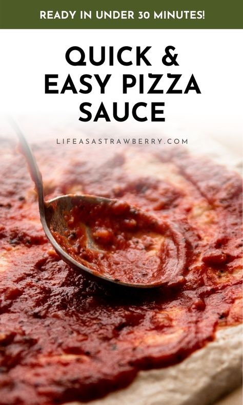 Easy Homemade Pizza Sauce Recipe | This is a simple sauce made from canned tomato sauce, ready in under 30 minutes! Notes included to substitute fresh tomatoes. Easy to make low sodium or spice it up with some red pepper flakes! Spread on your favorite dough and top with all the toppings for an easy family dinner. Quick Pizza Sauce, Easy Pizza Sauce, Dried Lemon Peel, Quick Pizza, Easy Family Dinner, Pizza Ideas, Homemade Sauce Recipes, Pizza Sauce Recipe, Easy Homemade Pizza