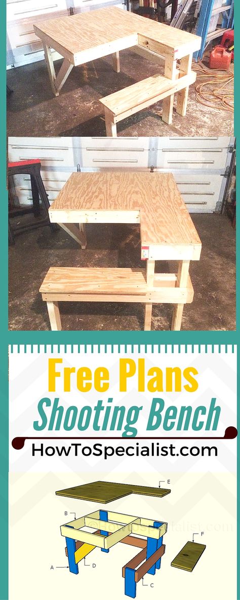 How to build a shooting bench - Step by step plans and instructions for you to learn how to make a wood shooting table! Shooting Bench Plans, Shooting Table, Woodworking Bench Plans, Woodworking Box, Safety Precautions, Woodworking For Kids, Woodworking Patterns, Woodworking Workbench, Woodworking Table