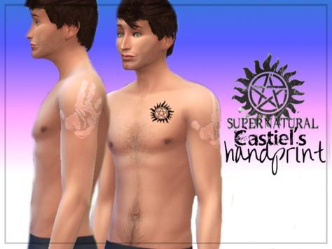 H4rrisH4wk's Castiel's Handprint Tattoo // Supernatural #Sims4CC #sims4 Custom Content Dean Winchester Sims 4 Cc, Sims 4 Cc Supernatural Tv Show, Sims 4 Cc Supernatural, Sims 4 Supernatural, Sims 4 Supernatural Cc, Handprint Tattoo, Dean Tattoo, Lazarus Rising, Anti Possession Tattoo