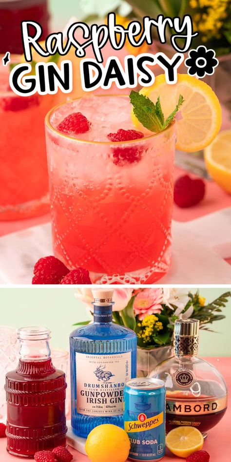 Raspberry Gin Cocktail, Raspberry Drinks, Raspberry Simple Syrup, Gin Daisy, Pink Lemonade Vodka, Gin And Lemonade, Easy Gin Cocktails, Gin And Soda, Raspberry Drink