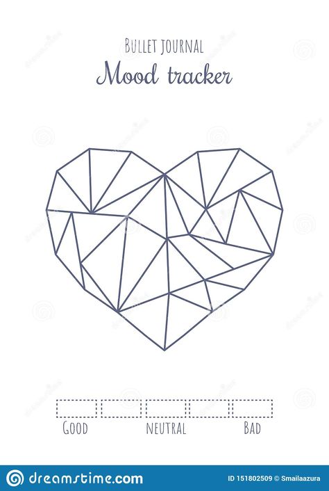 Printable Mood Tracker with Simple Polygonal Heart. Bullet Journal Ready To Print Page Template. Stock Vector - Illustration of printable, monthly: 151802509 Printable Mood Tracker, Bullet Journal Mood Tracker, Bullet Journal Key, Tracker Template, Bullet Planner, Heart Printable, Bullet Journal Mood, Heart Template, Print Calendar