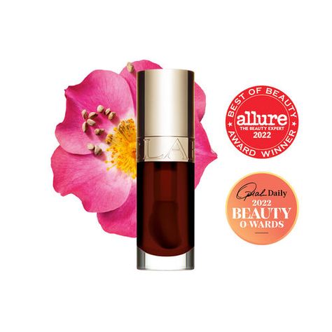 Lip Comfort Oil Clarins Skincare, Clarins Makeup, Golden Barbie, Oil Texture, Soften Lips, Natural Lip Colors, Lip Contouring, Rose Oil, Oil Plant