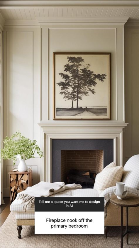 Elegant Fireplace nook Colonial Tv Room, English Cottage Fireplace, Beige Fireplace, Modern Guest Room, Fireplace Nook, Classic Living Room Ideas, Elegant Fireplace, Modern Traditional Decor, Earthly Home