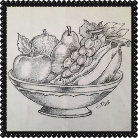 Fruit Basket Drawing, Still Life Pencil Shading, Easy Still Life Drawing, Nature Sketches Pencil, Apple Sketch, Still Life Sketch, Fruit Sketch, Beautiful Pencil Drawings, Composition Drawing