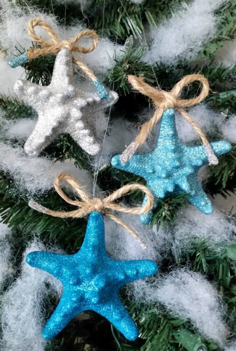 Coastal Glitter Starfish Ornament Starfish Ornaments, Coastal Ornament, Coastal Christmas Decor, Beachy Christmas, Nautical Christmas, Ornament Exchange, Tropical Christmas, Beach Christmas, Glitter Ornaments