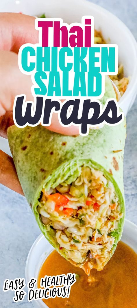 Easy Thai Chicken Salad Wrap - salads #salads Chicken Tortilla Wraps, High Protein Chicken Salad, Thai Chicken Wraps, Easy Thai Chicken, Asian Chicken Wraps, Grilled Chicken Wraps, Ginger Salad Dressings, Salad Wrap, Thai Chicken Salad