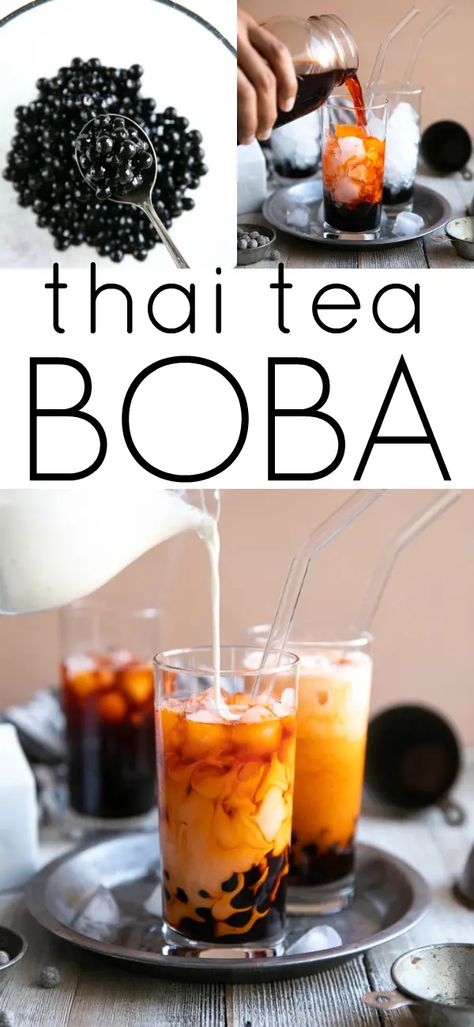 Thai Boba Tea Recipe, Boba Thai Tea, Healthy Boba Tea Recipe, Thai Bubble Tea, Thai Tea Boba, Boba Tea Recipe, Boba Recipe, Bubble Tea Recipe, Boba Pearls