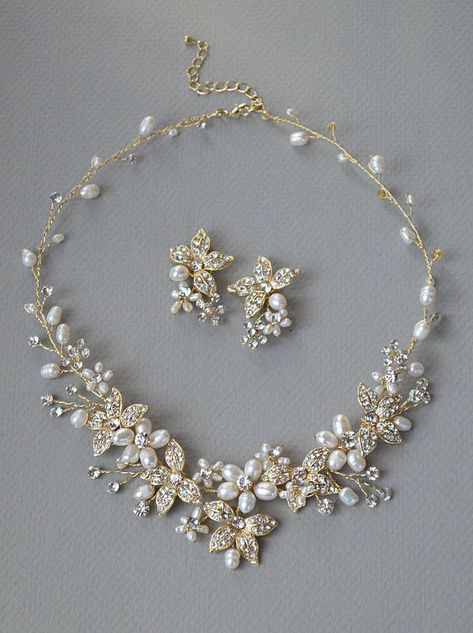 Etsy Gold Floral Jewelry Set, Gold Pearl Wedding Jewelry, Pearl Jewelry Set, Rhinestone Gold Jewelry Set, #ad Rhinestone Wedding Jewelry, Bridal Jewelry Pearl Sets, Gold Pearl Jewelry, Crystal Wedding Jewelry, Handmade Gold Jewellery, Pearl Bridal Jewelry, Wedding Items, Pearl Jewelry Wedding, Gold Jewelry Sets