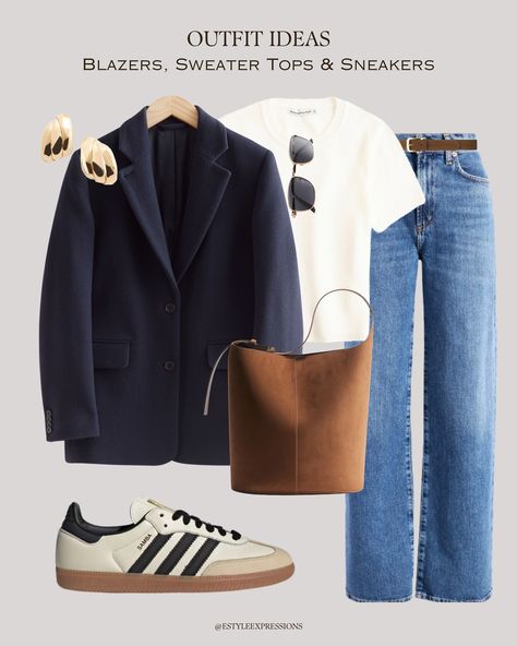 EStyle Expressions │ Style Alchemist │ Outfit Ideas | 🍁 6 stylish ways to pair Blazers with Sweaters Tops & Sneakers for a chic and relaxed fall vibe✨ Which look is your favourite? Comment… | Instagram Basic Everyday Outfits, Aw24 Outfits, Blazer Outfits Casual, Chic Fall Outfits, Blazer Outfit, Mode Casual, Earrings Women, Elegantes Outfit, Blazer Outfits