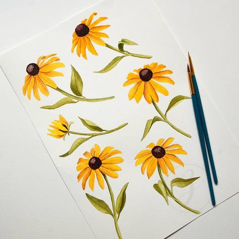 Now I am loving this yellow and brown contrast .... black eyed Susan for my next clip art #inspiration #inspiring_watercolors #waterblog… Black Eyed Susan Watercolor, Black Eyed Susan Tattoo, Bluebonnet Tattoo, Brown Eyed Susan, Flowers Paintings, Water Art, Painting Artist, I Am Loving, Watercolor Flowers Paintings