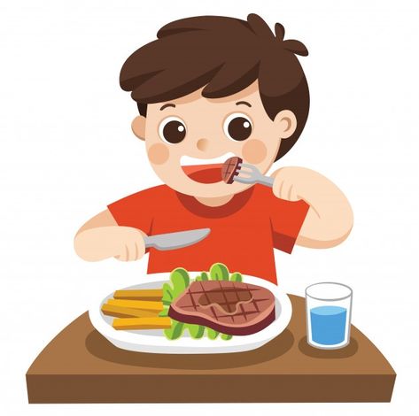 Un chico lindo está comiendo bistec con ... | Premium Vector #Freepik #vector #comida #agua #mano #restaurante Steak With Vegetables, Good Habits For Kids, Daily Routine Kids, Visual Schedule, Eating Breakfast, Cartoon Boy, Easy Learning, Art Drawings For Kids, Childhood Education