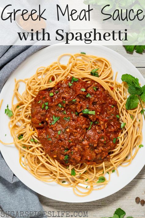 Spaghetti Sauce With Cinnamon, Greek Bolognese Sauce, Greek Meat Sauce, Dinner Main Dishes, Meat Sauce Spaghetti, Greek Meat, Mediterranean Beef, Greek Meals, Greek Spaghetti