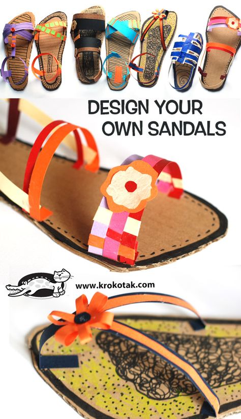 krokotak | shoe Sandals Design, Shoe Crafts, School Art Projects, Art Lesson Plans, Camping Art, Craft Activities For Kids, Art Classroom, Summer Crafts, Childrens Art