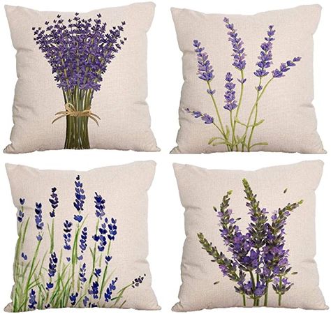 Amazon.com: 4-Pack Decorative Throw Pillow Cover 18x18, Lavender Garden Outdoor Patio Pillow Cushion Cases for Couch, Porch, Sofa, Bed (Insert Not Included) – Lavender : Home & Kitchen Lavender Throw Pillows, Lavender Pillows, Lavender Garden, Patio Pillows, Throw Pillow Styling, Throw Pillows Christmas, Bed Sets, Linen Throw Pillow, Linen Throw