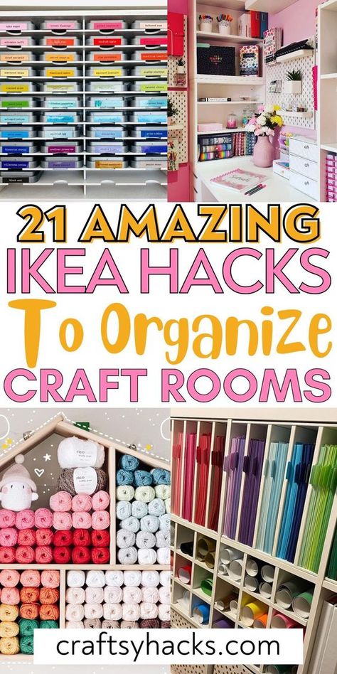 Revamp your craft space with these IKEA room ideas, offering smart craft organization and storage solutions. Explore innovative IKEA craft room decorations to transform your space with functionality and design. Craft Room Ikea Hacks, Craft Room Storage Ideas Diy, Craft Room Organization Ikea, Ikea Craft Room Hacks, Craft Storage Ikea, Craft Room Design Layout, Kallax Craft Room, Craft Room Set Up, Cricut Storage Ideas