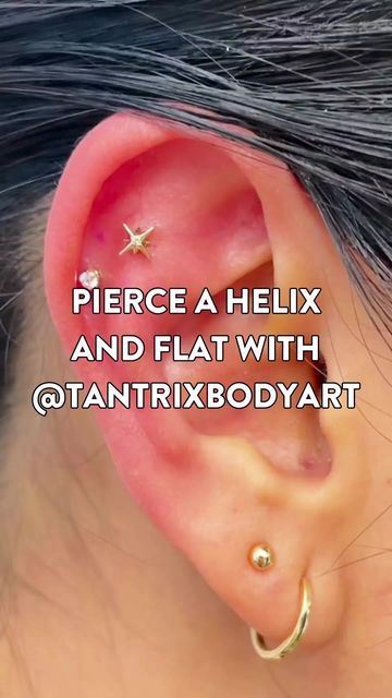 Junipurr Jewelry on Instagram: "Fresh Helix and Flat piercing by @tantrixbodyart featuring our Threadless Prong-Set Gem in White Clear and Stella ✨🖤 ⁠
⁠
Take a closer look at our Titanium and Gold Pieces at the link in bio ⤴️⁠ 🤩⁠
⁠
.⁠
.⁠
.⁠
#curatedpiercing #piercings #piercing #canadianpiercing #piercingshop #piercingstudio⁠ #goldjewelry #piercingjewelry #bodyjewelry #piercer #junipurrjewelry⁠ #threadlessjewelry #junipurr #proteammembers #piercingswell #shopbodyjewelry #musthave #gemend #showstopper #sparklyjewelry #piercerrepost #curation #earcuration #curatedear #accessories #finejewelry #handmade #jewelrygram #jewelryaddict #jewelrydesign" Flat Cartilage Piercing, Flat Piercing, Piercing Studio, Piercing Shop, Sparkly Jewelry, Cartilage Piercing, Gold Piece, Piercing Jewelry, Earings Piercings