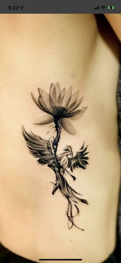 Phoenix Tattoo Collar Bone, Pheonix Tattoo With Lotus, Smokey Phoenix Tattoo, Phoenix With Lotus Tattoo, Phoenix And Lotus Flower Tattoo, Lotus Phoenix Tattoo, Phoenix With Flowers Tattoo, Phoenix And Lotus Tattoo, Phoenix Lotus Tattoo