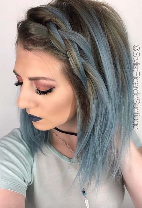 French Braid Short Hair, Blue Hair Dye, Royal Blue Hair, Blue Hair Highlights, Blue Hair Color, Dyed Tips, Hair Dye Tips, Dyed Hair Pastel, Dyed Hair Blue