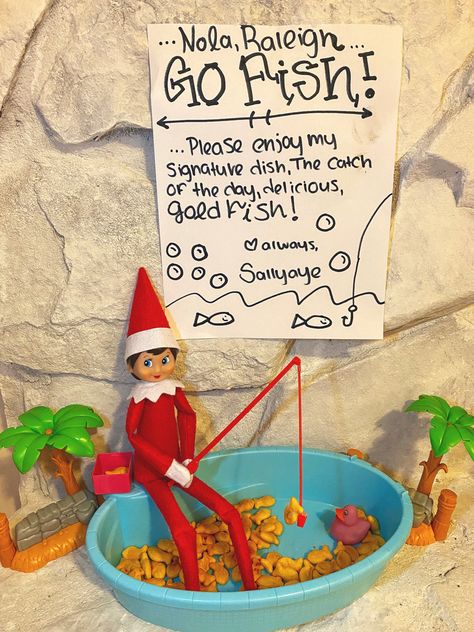 #elfontheshelf #elfontheshelfideas #goldfish Elf On The Shelf Goldfish, Elf On The Shelf Ideas With Elf Pets, Elf On The Shelf Fishing Ideas, Elf Fishing For Goldfish, Elf On The Shelf Fishing Goldfish, Fishing Elf On The Shelf, Elf Fishing, How To Introduce Elf On The Shelf Pet, Elf On The Shelf With Pez Dispenser