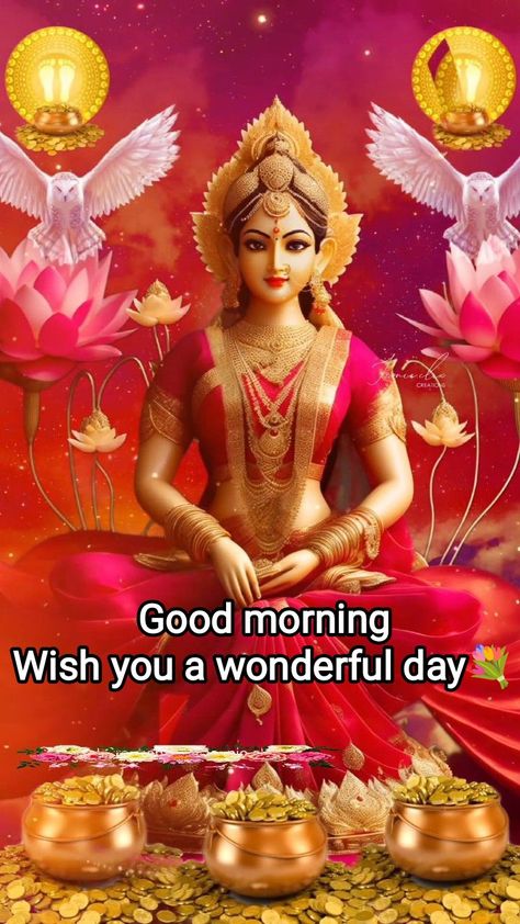 Spiritual Good Morning Greetings, Ma Laxmi, Laxmi Mata, Lakshmi Photos, Mata Ji, Morning Massage, Inspirational Paintings, Good Morning Cartoon, Latest Good Morning Images