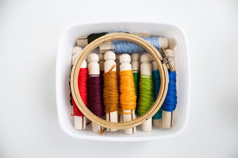 Travel Embroidery Kit- One Little Minute Blog-3 Diy Embroidery Floss Storage, How To Store Embroidery Floss, Organizing Embroidery Floss, Embroidery Floss Organizer, Travel Embroidery Kit, Travel Embroidery, Embroidery Floss Storage Container, Fiber Crafts, Travel Kit