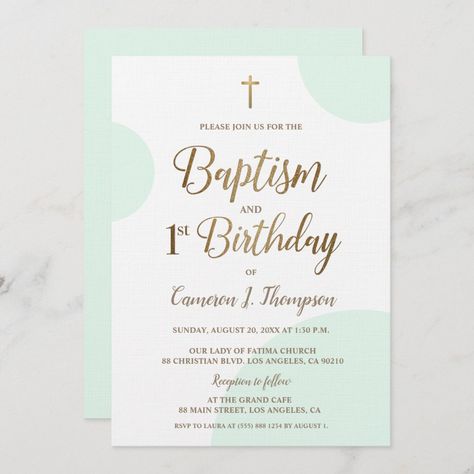 Green Gold Baby Boy Baptism 1st Birthday Invitation Baby Boy Baptism, Baby Boy First Birthday, 1st Birthday Invitation, Boy Baptism, Baptism Invitations, 1st Birthday Invitations, Boy First Birthday, Gold Baby, Personalized Invitations