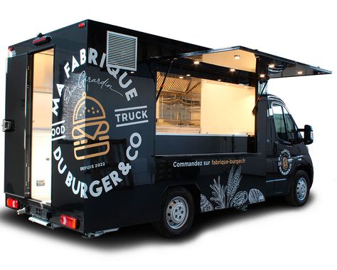 Burger Truck "Ma fabrique du burger" | 3 Vehicles for 1 Starred Chef Food Truck Design Exterior, Burger Food Truck, Burger Truck, Vegan Food Truck, Pizza Truck, Ice Cream Business, Food Project, Burger Food, Food Truck Design